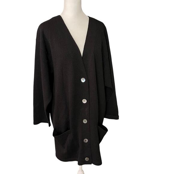 Helen Hsu NY Plus 1x Cardigan Vneck Sweater Button Front Ribbed Black - Picture 7 of 9